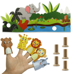 Animal Finger Puppets Set With Forest Background