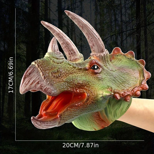 Dino Hand Puppet Gloves Soft Rubber T-Rex Triceratops Kids Animal Model