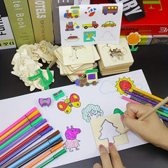 20pcs Montessori Wooden DIY Painting Stencils Art Crafts