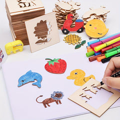 20pcs Montessori Wooden DIY Painting Stencils Art Crafts