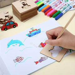 20pcs Montessori Wooden DIY Painting Stencils Art Crafts
