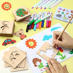 20pcs Montessori Wooden DIY Painting Stencils Art Crafts