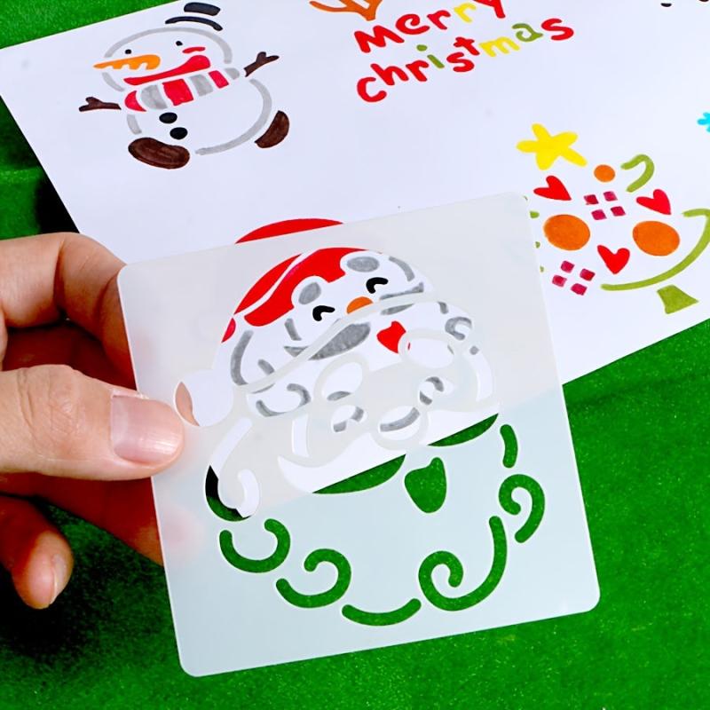 Christmas Santa Bell Deer Plastic Painting Template DIY Toy Set Children Gift