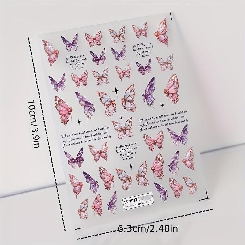 3pcs Nail Art Embossed Stickers 3D Thin Tough Stereo Butterfly Stickers