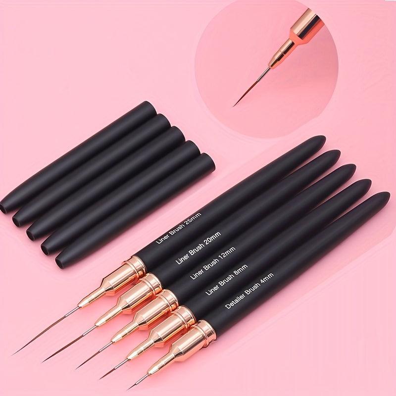 5pcs Nail Art Liner Brushes Set Fine Line Pens Painting Tools