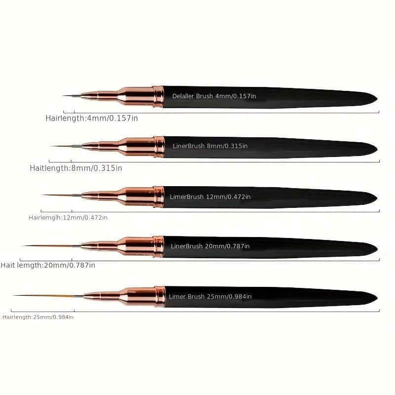 5pcs Nail Art Liner Brushes Set Fine Line Pens Painting Tools