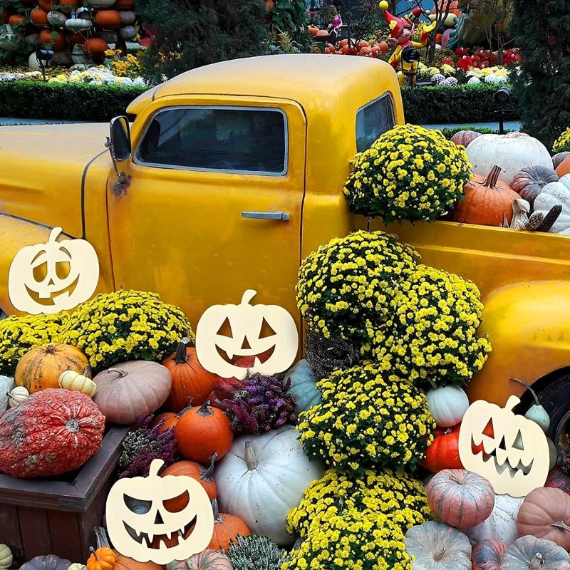 6pcs Wooden Pumpkin Cutout DIY Pumpkin Shape Unfinished Crafts for Halloween
