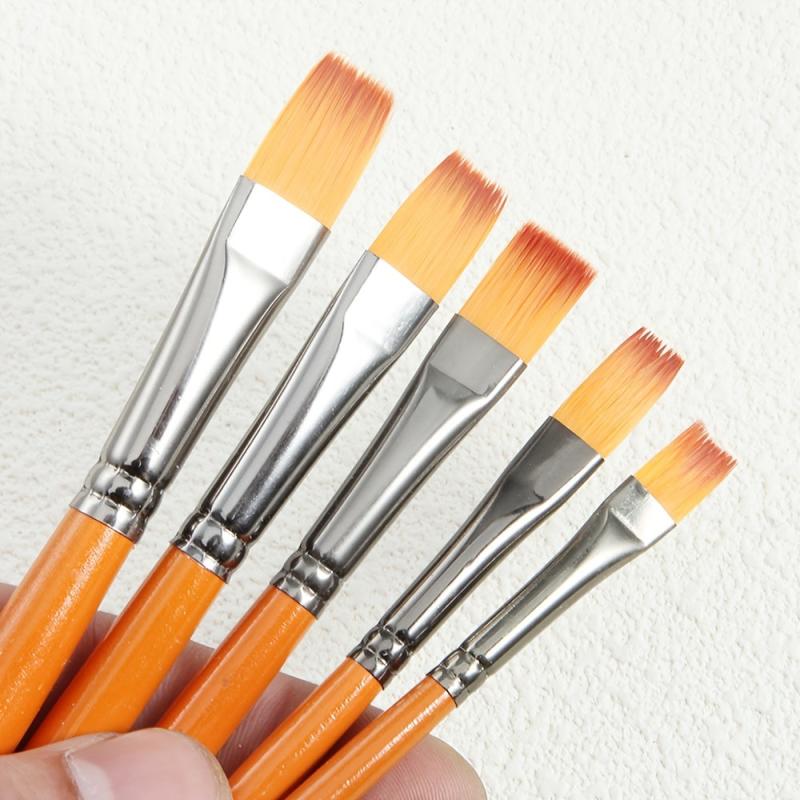5 Packs Flat Head Brown Painting Pen Nylon Brush Set