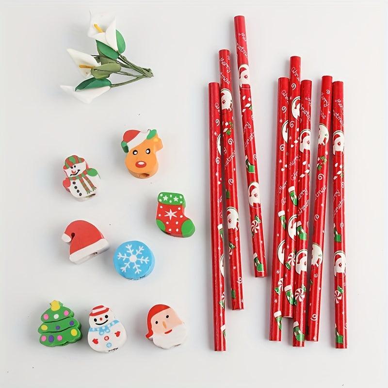 12pcs Christmas Pencils With Eraser Santa Claus Pencil Set For Children Party