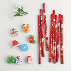 12pcs Christmas Pencils With Eraser Santa Claus Pencil Set For Children Party