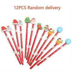 12pcs Christmas Pencils With Eraser Santa Claus Pencil Set For Children Party