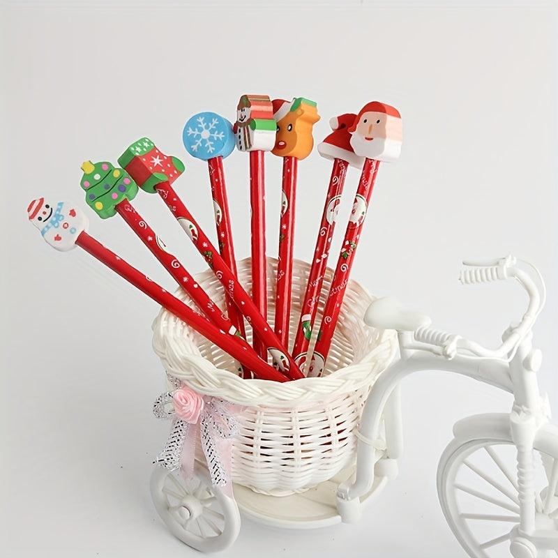 12pcs Christmas Pencils With Eraser Santa Claus Pencil Set For Children Party
