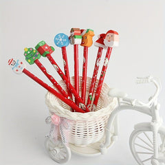 12pcs Christmas Pencils With Eraser Santa Claus Pencil Set For Children Party