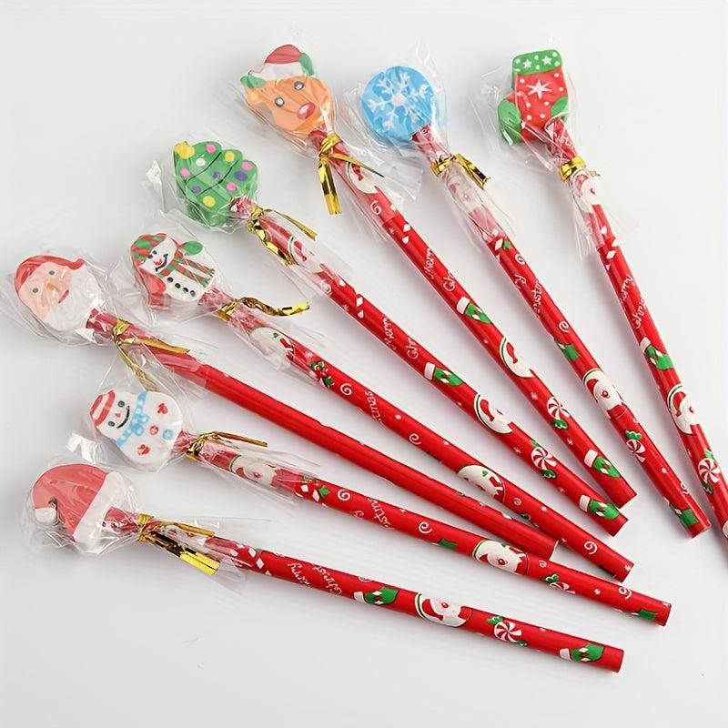 12pcs Christmas Pencils With Eraser Santa Claus Pencil Set For Children Party