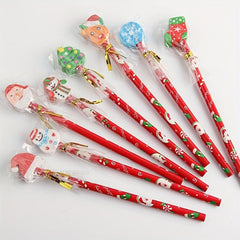 12pcs Christmas Pencils With Eraser Santa Claus Pencil Set For Children Party