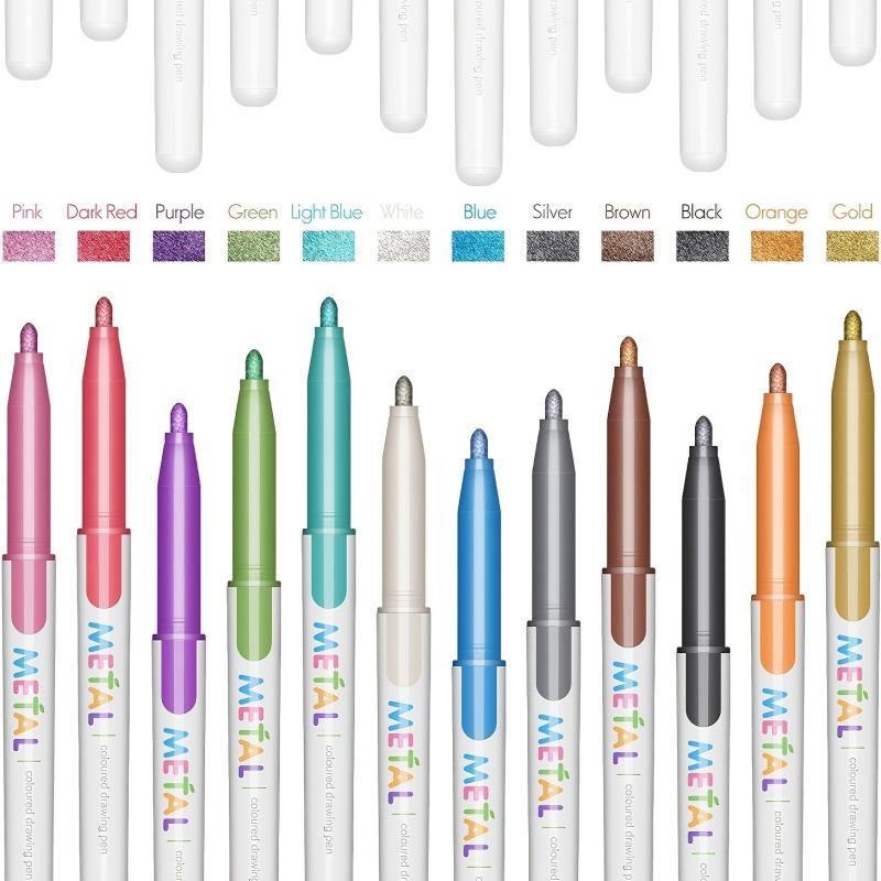 12 Colors Metallic Paint Pens for Beginners - Adult Students' Gift