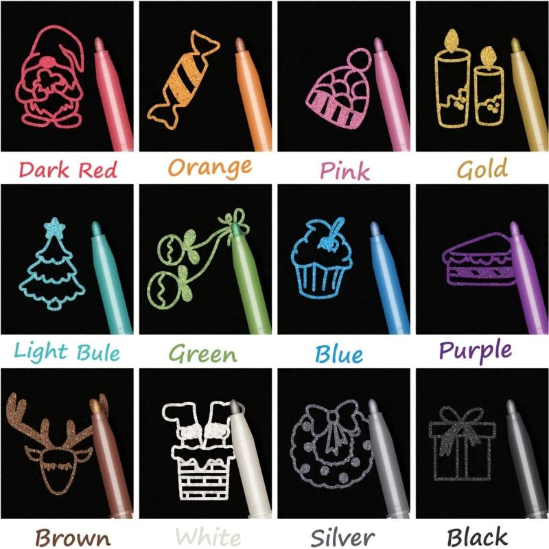 12 Colors Metallic Paint Pens for Beginners - Adult Students' Gift