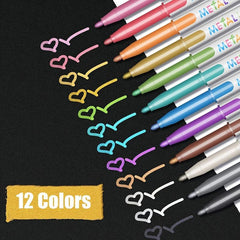 12 Colors Metallic Paint Pens for Beginners - Adult Students' Gift