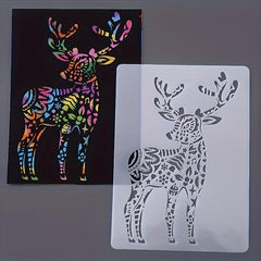 Scratch Painting Template Lace Ruler Animals Theme Halloween Gift