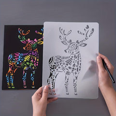 Scratch Painting Template Lace Ruler Animals Theme Halloween Gift