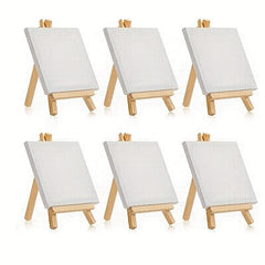 6 Pack Mini Canvas & Easel Set 10x10 Canvas 7x14 Easel Kids Painting DIY
