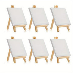 6 Pack Mini Canvas & Easel Set 10x10 Canvas 7x14 Easel Kids Painting DIY
