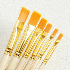6pcs Flat Head Yellow Painting Brush Nylon Brush