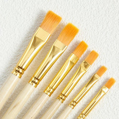 6pcs Flat Head Yellow Painting Brush Nylon Brush