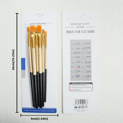 6pcs Flat Head Yellow Painting Brush Nylon Brush