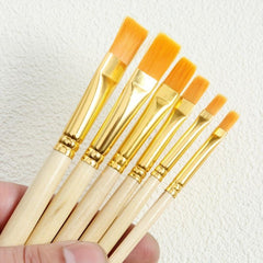 6pcs Flat Head Yellow Painting Brush Nylon Brush