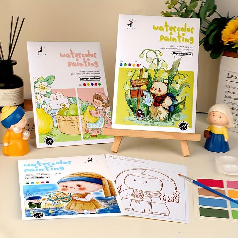 Cartoon Watercolor Coloring Book with Pigment Filling Paper