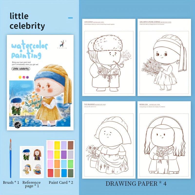 Cartoon Watercolor Coloring Book with Pigment Filling Paper