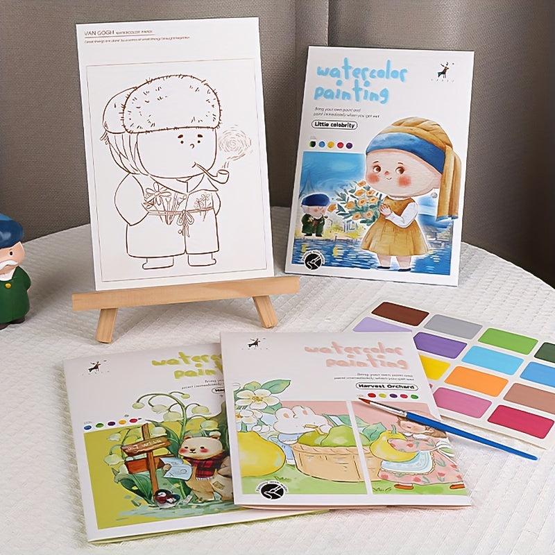 Cartoon Watercolor Coloring Book with Pigment Filling Paper