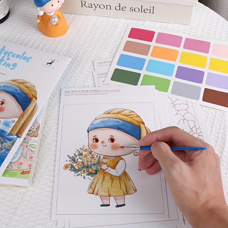 Cartoon Watercolor Coloring Book with Pigment Filling Paper