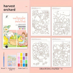 Cartoon Watercolor Coloring Book with Pigment Filling Paper
