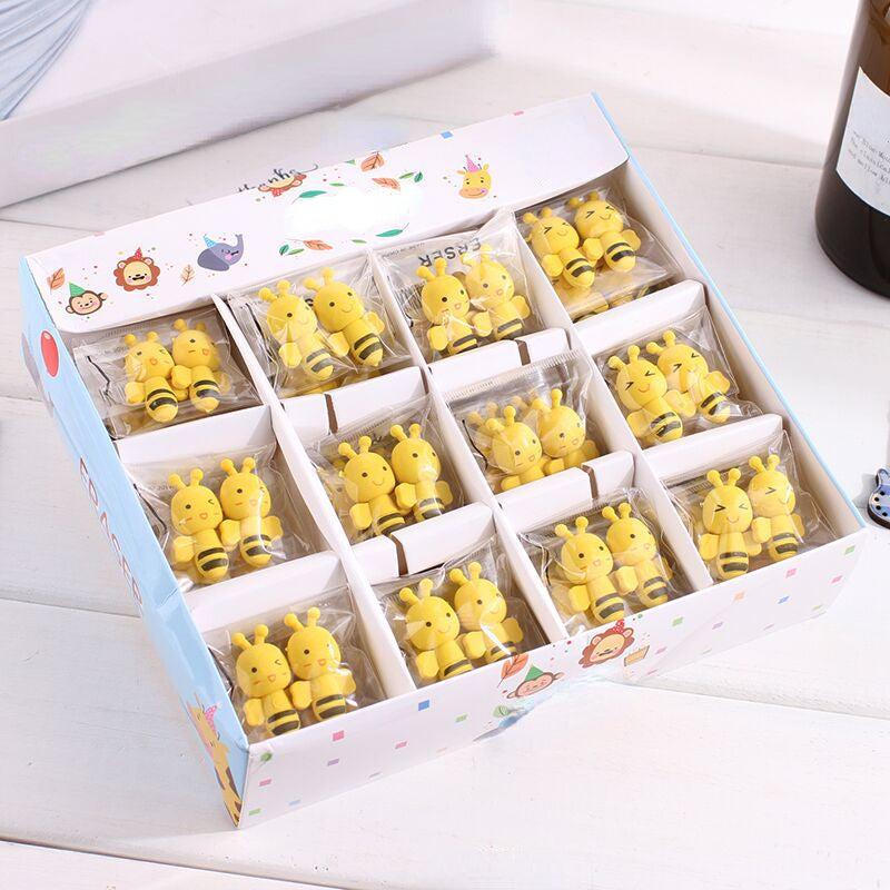 2pcs Yellow Bee Erasers Cartoon Bee Shape Learning Stationery Eraser
