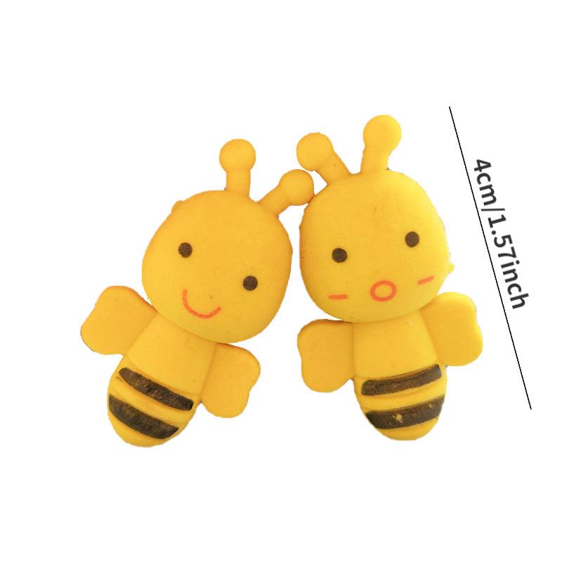 2pcs Yellow Bee Erasers Cartoon Bee Shape Learning Stationery Eraser