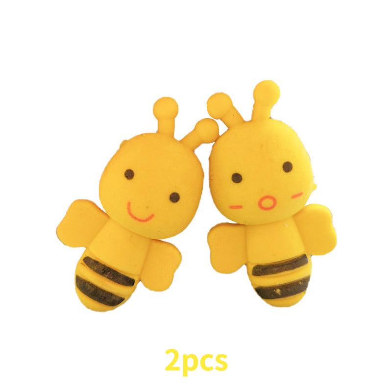 2pcs Yellow Bee Erasers Cartoon Bee Shape Learning Stationery Eraser
