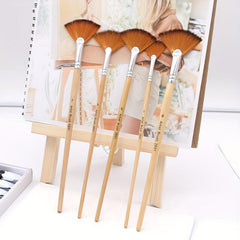 Artist Fan Paint Brushes Set 5pcs Soft Nylon Hair Long Handle Brush Set
