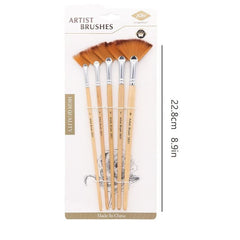 Artist Fan Paint Brushes Set 5pcs Soft Nylon Hair Long Handle Brush Set