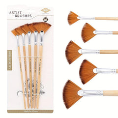 Artist Fan Paint Brushes Set 5pcs Soft Nylon Hair Long Handle Brush Set