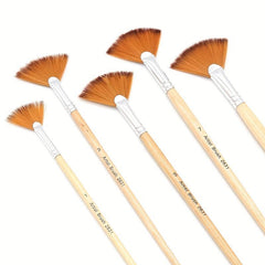 Artist Fan Paint Brushes Set 5pcs Soft Nylon Hair Long Handle Brush Set