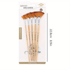 Artist Fan Paint Brushes Set 5pcs Soft Nylon Hair Long Handle Brush Set