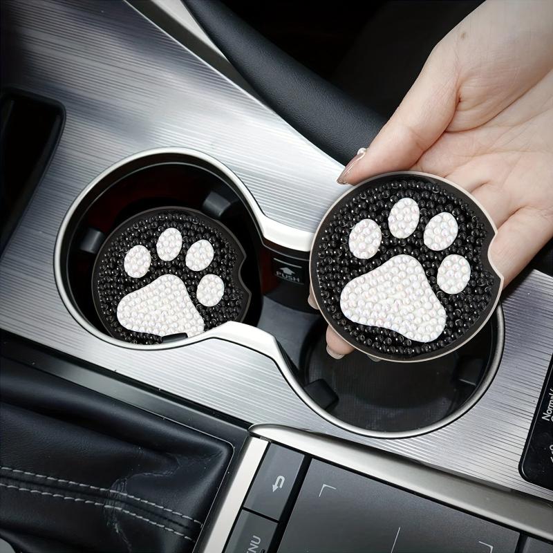 2pcs DIY Diamond Painting Car Coasters Small Footprints Hand Crystal Painting