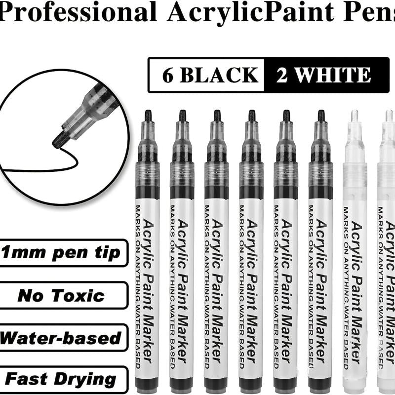 8-Piece Acrylic Paint Marker Set for Art on Rocks, Wood, Canvas, Glass, Metal