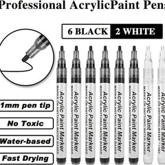 8-Piece Acrylic Paint Marker Set for Art on Rocks, Wood, Canvas, Glass, Metal
