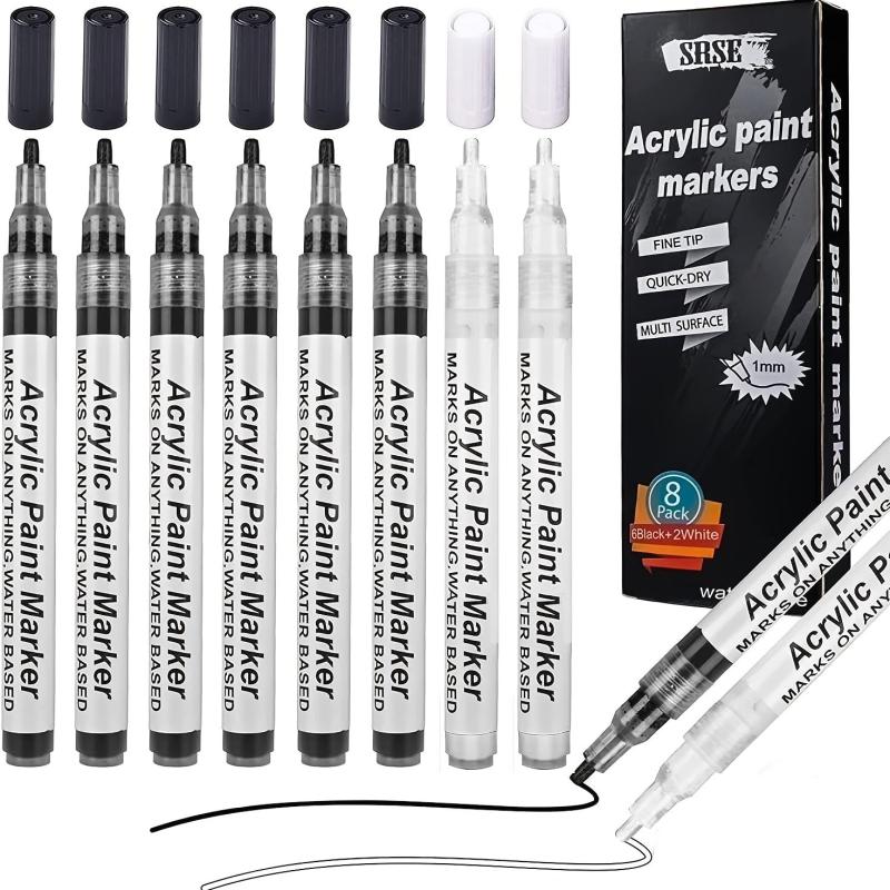 8-Piece Acrylic Paint Marker Set for Art on Rocks, Wood, Canvas, Glass, Metal