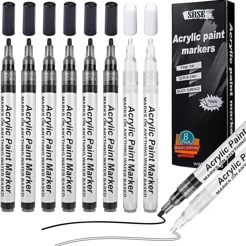 8-Piece Acrylic Paint Marker Set for Art on Rocks, Wood, Canvas, Glass, Metal