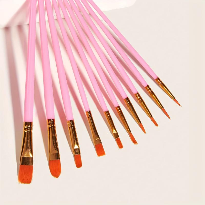 10 Pink Wooden Watercolor Brushes for Painting Needs