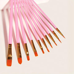 10 Pink Wooden Watercolor Brushes for Painting Needs